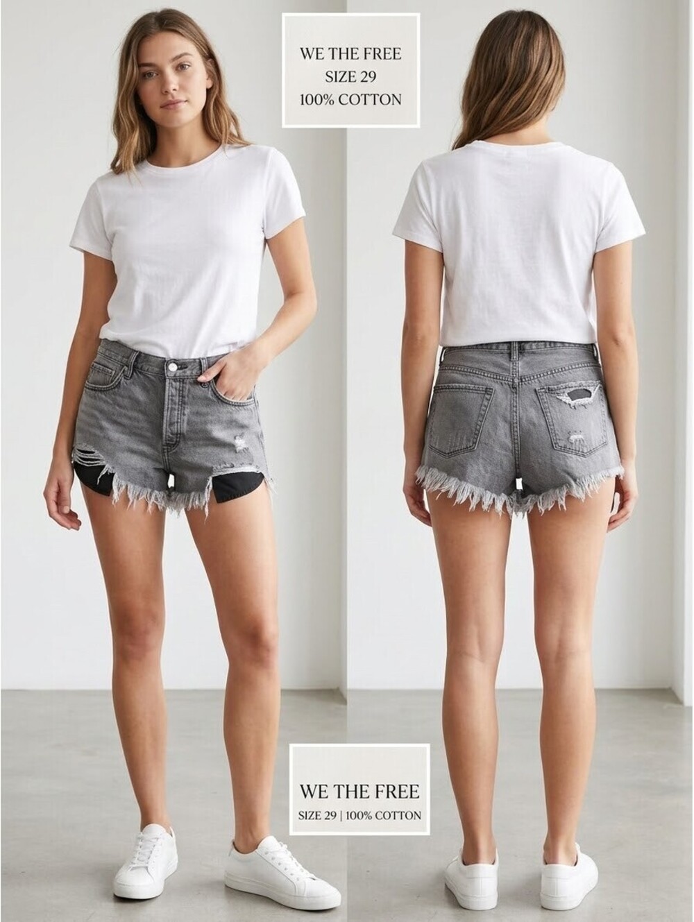 WE THE FREE Size 29 Gray Distressed Denim Shorts 100% Cotton